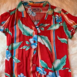 Vintage Floral Striped Hawaiian collard shirt